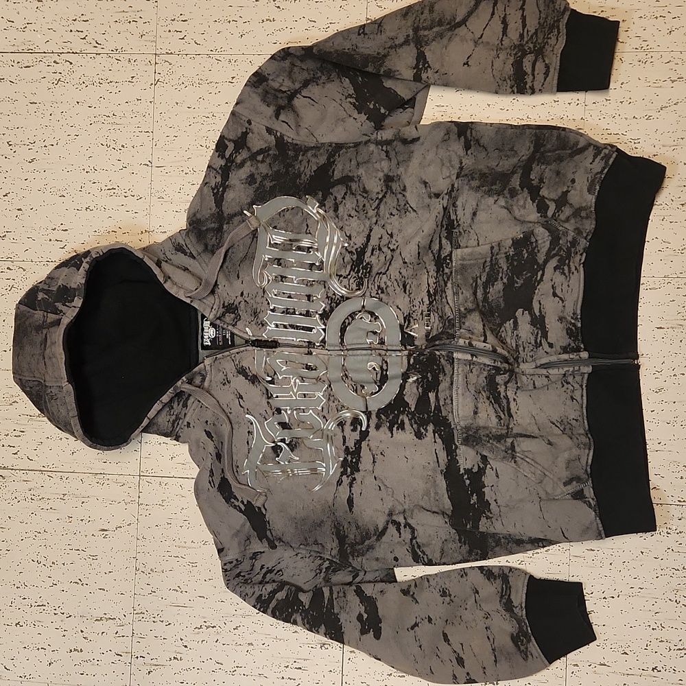Ecko Unlimited AOP Mma Full Zip Spellout Hoodie Sweater Vintage Y2K